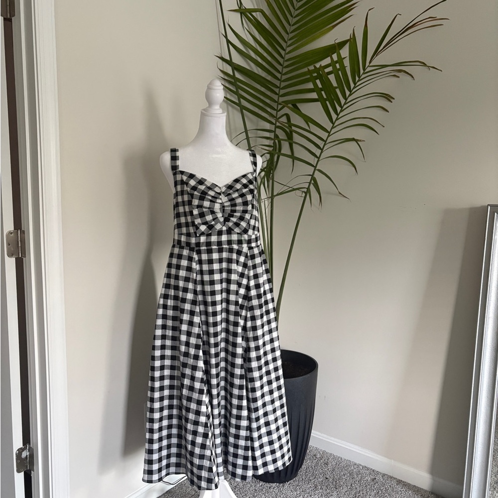 SOLD torrid Black and White Gingham Midi Dress with Twist Front